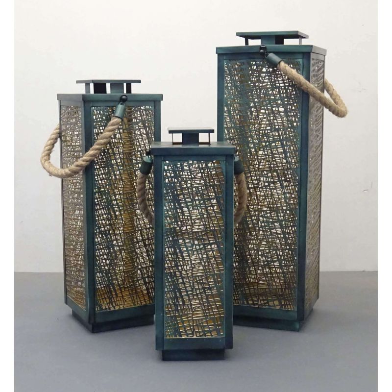 MIDORI - set di 3 lanterne in acciaio