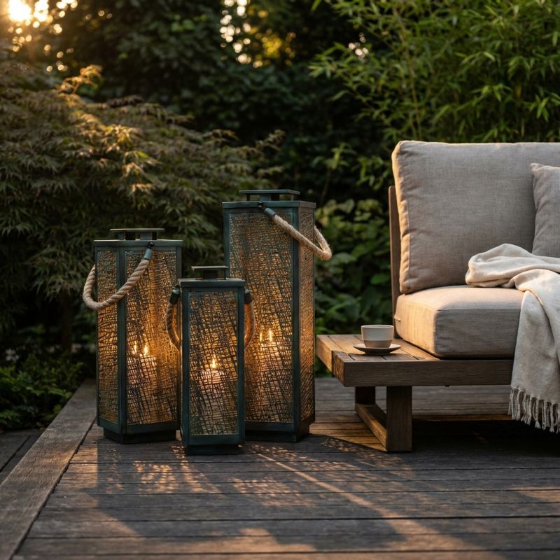 MIDORI - set di 3 lanterne in acciaio