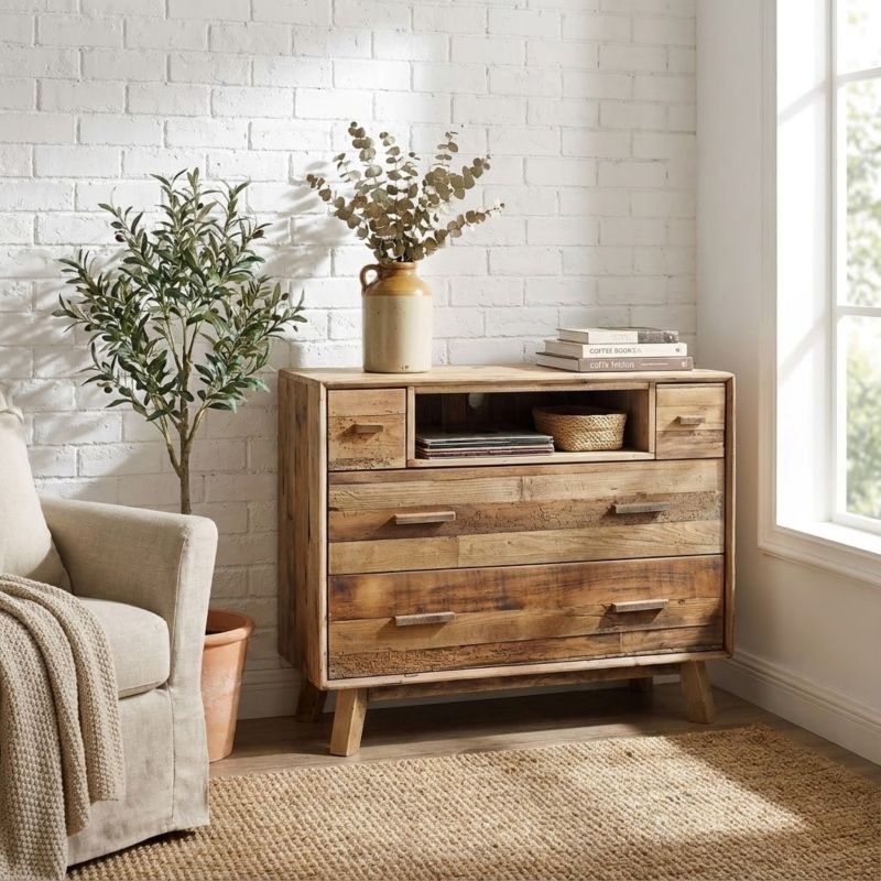 PINUS - cassettiera con 4 cassetti e un ripiano