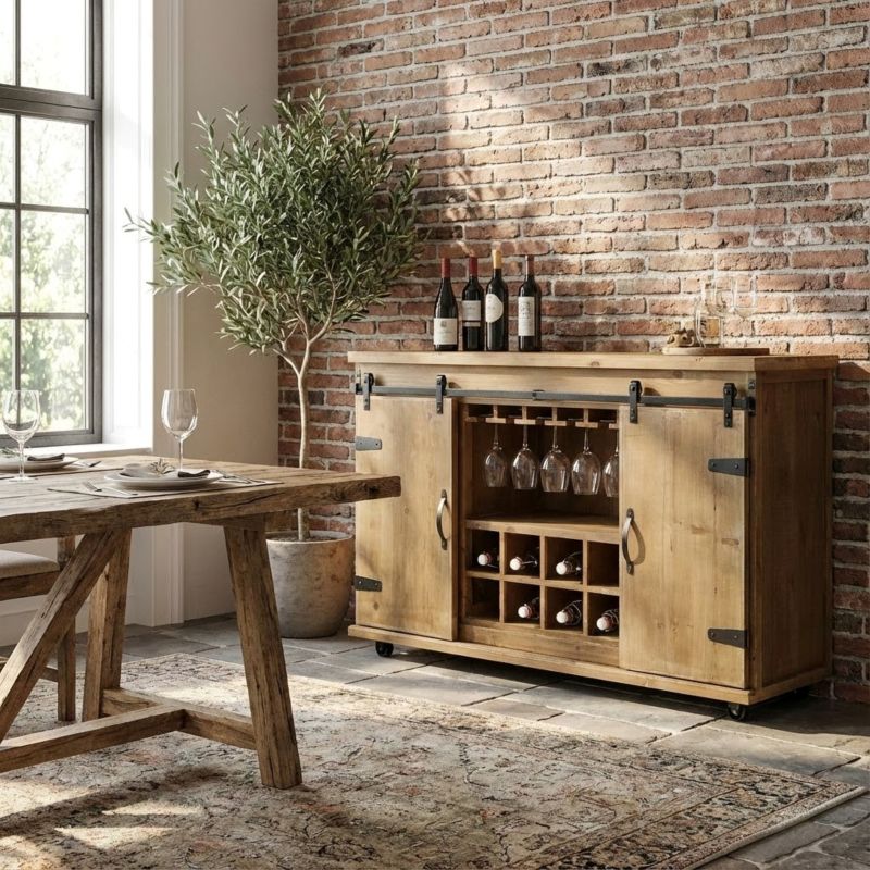 FLORENCE - madia in legno con portabottiglie