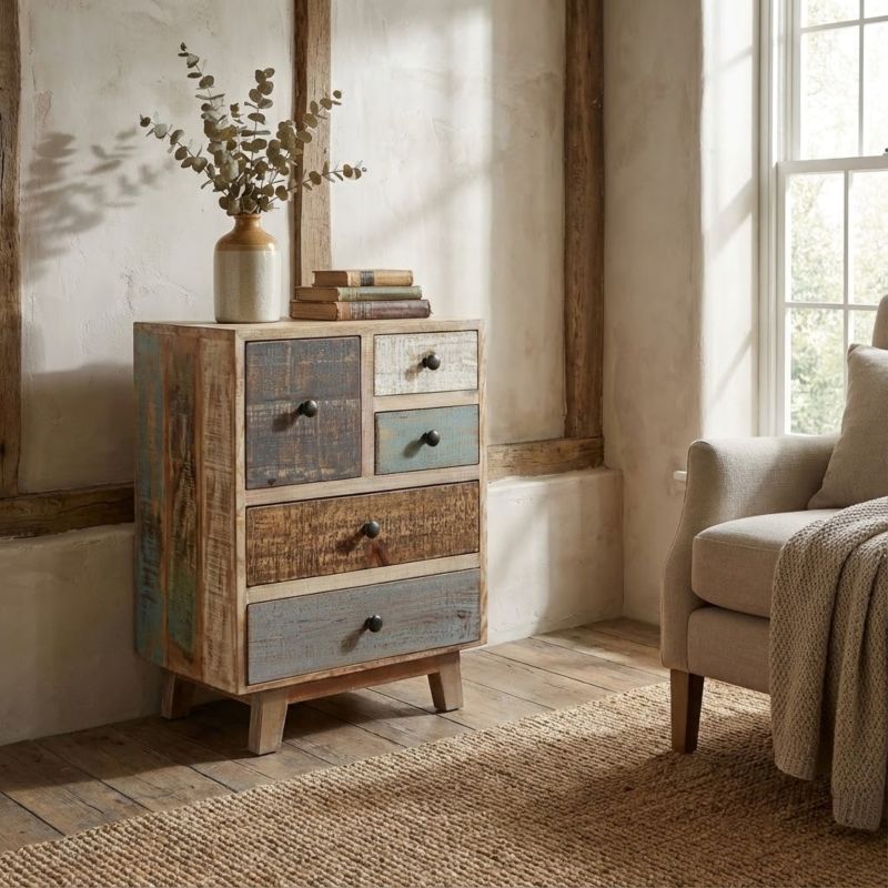 COLORWOOD - cassettiera cinque cassetti in legno colorato da 45 cm