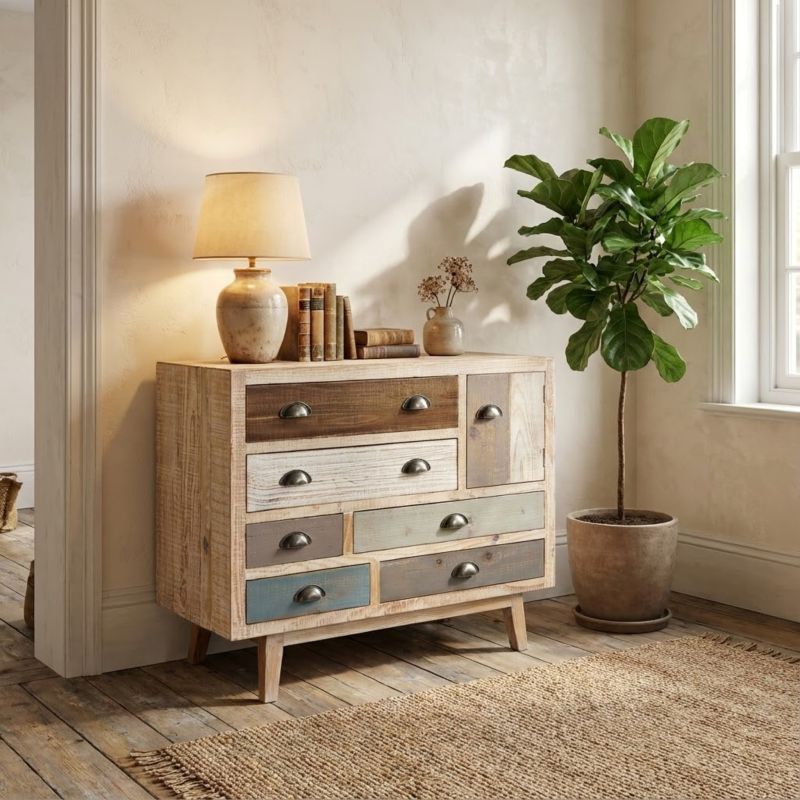 COLORWOOD - cassettiera sei cassetti in legno colorato da 90 cm