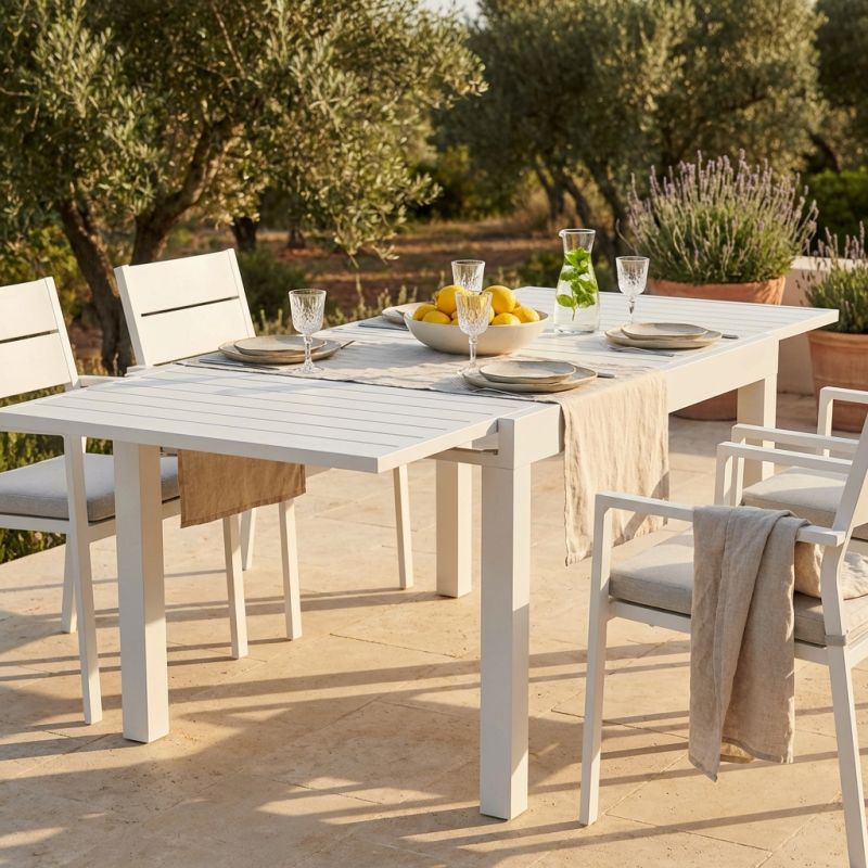 JERRI - tavolo da giardino in alluminio 90 X 90/180