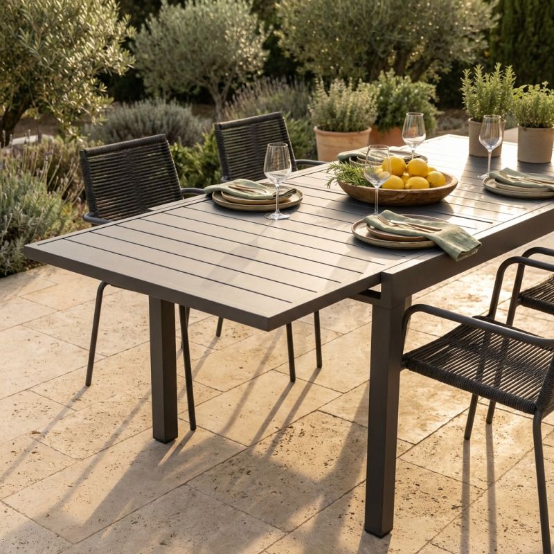 JERRI - tavolo da giardino in alluminio 90 X 90/180