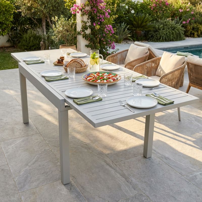 JERRI - tavolo da giardino in alluminio 90 X 135/270