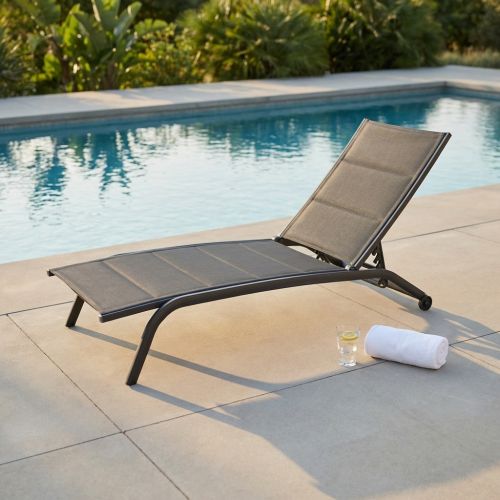 FELES - lettino da giardino impilabile in alluminio e textilene imbottito