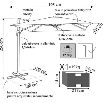 VOLTA - ombrellone da giardino decentrato 2 x 3