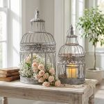 DORIAN - set di 2 gabbie rotonde bianco ossidato