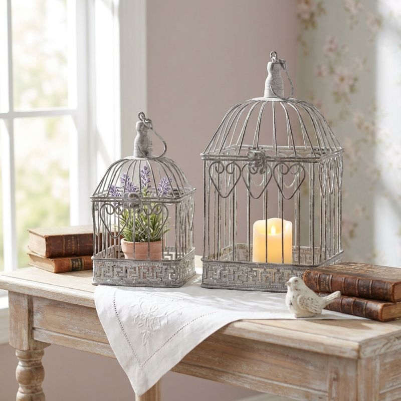 DORIAN - set di 2 gabbie rettangolari bianco ossidato