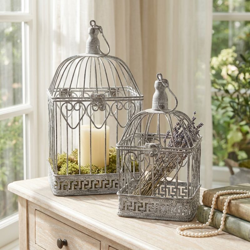 DORIAN - set di 2 gabbie rettangolari bianco ossidato