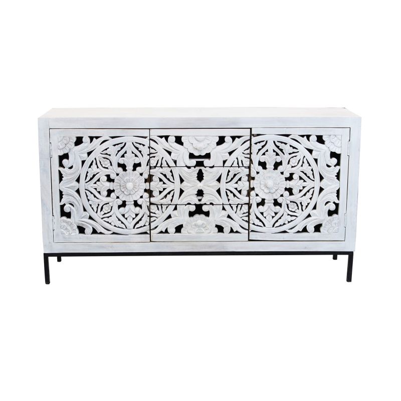 OHM - madia con decoro 2 ante 3 cassetti legno e ferro