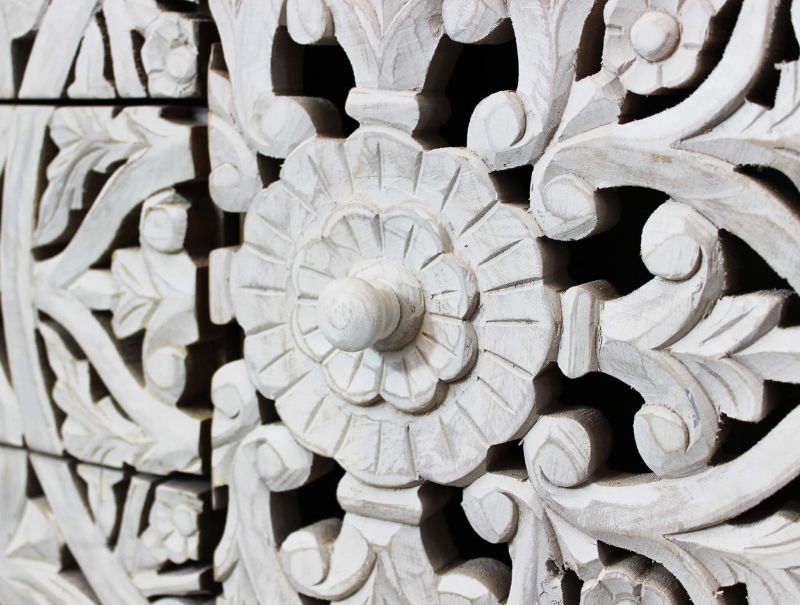 OHM - madia con decoro 2 ante 3 cassetti legno e ferro