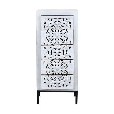 OHM - cassettiera con decoro 5 cassetti legno e ferro