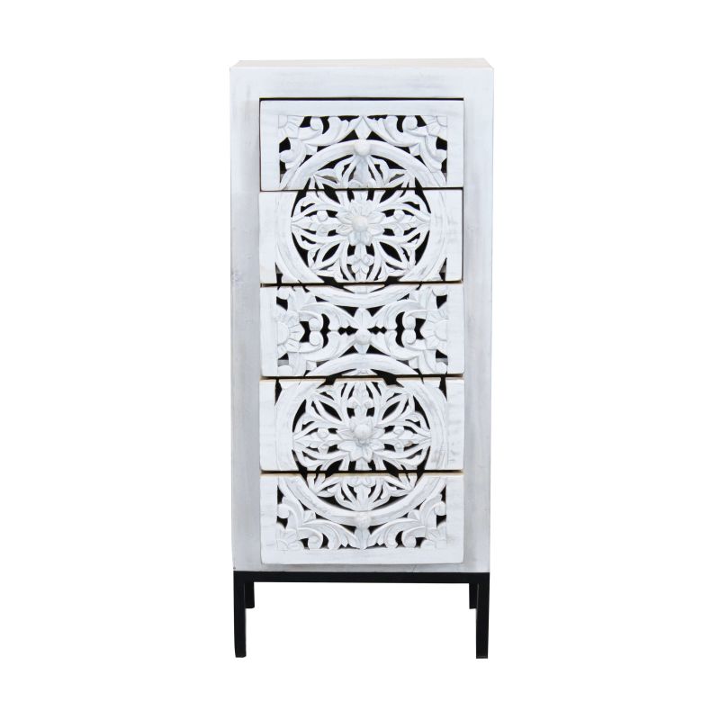 OHM - cassettiera con decoro 5 cassetti legno e ferro