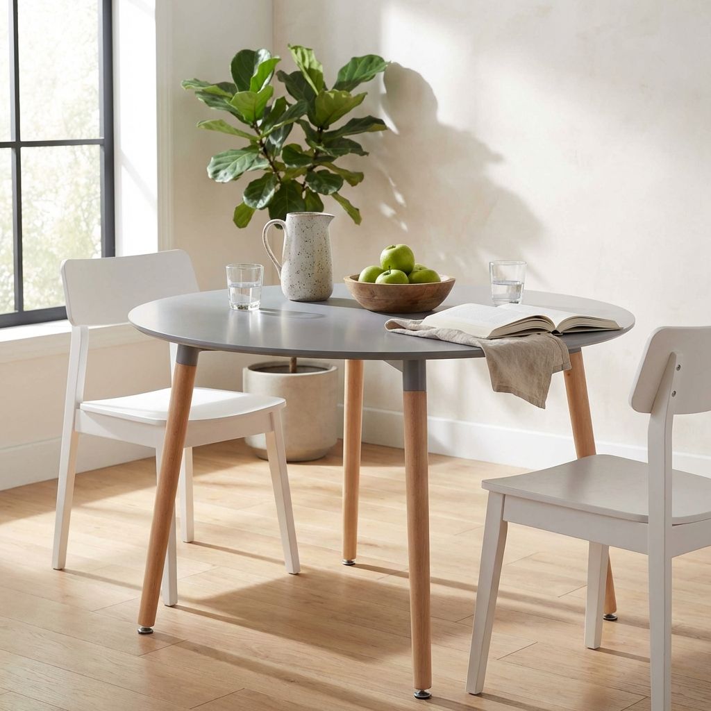 Vida Designs Batley Tavolo Da Pranzo Rotondo 2 Posti - Legno Faggio E MDF, Finitura Laccata Grigia, Moderno E Compatto Per Cucine Piccole