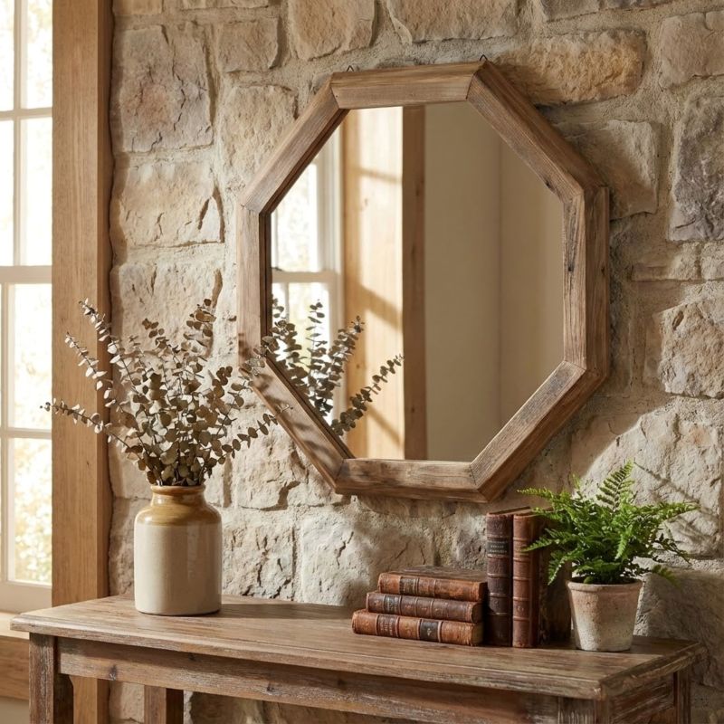 PINUS - specchio in pino riciclato esagonale