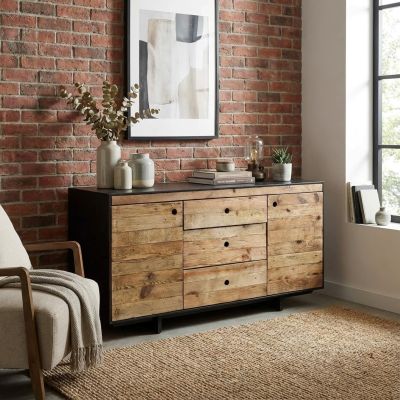 PINUS BLACK - madia 2 ante 3 cassetti in pino riciclato