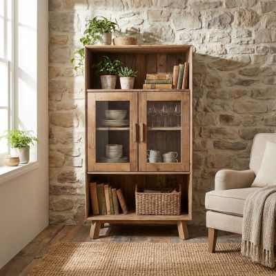 PINUS - credenza con vetrina in pino riciclato