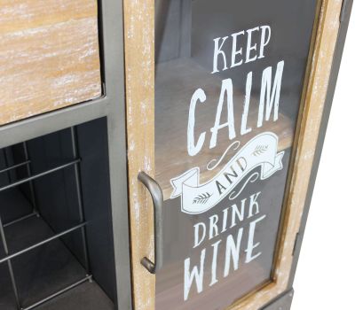 ORLY - madia industrial in acciaio e legno con portabottiglie