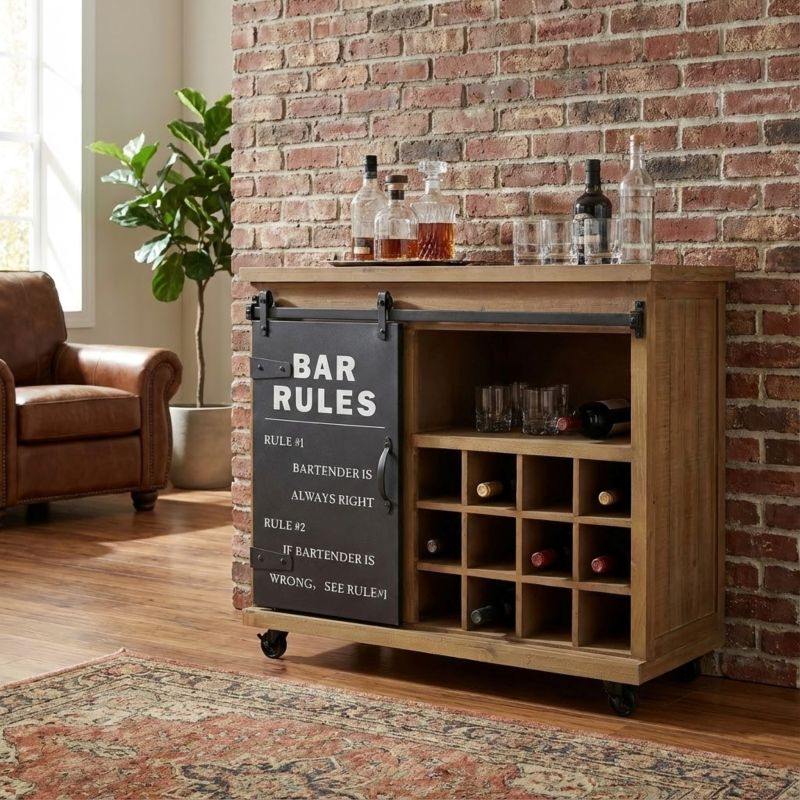 COLETTE - madia industrial in acciaio con portabottiglie