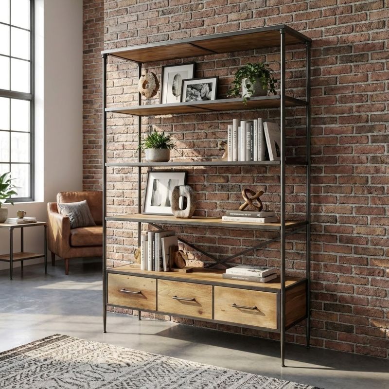 NELLO - libreria in legno e acciaio