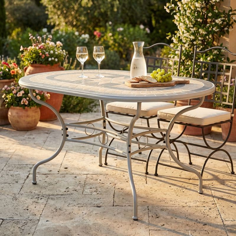 VENTUS - tavolo da giardino in ferro con piano in mosaico 90 x 160