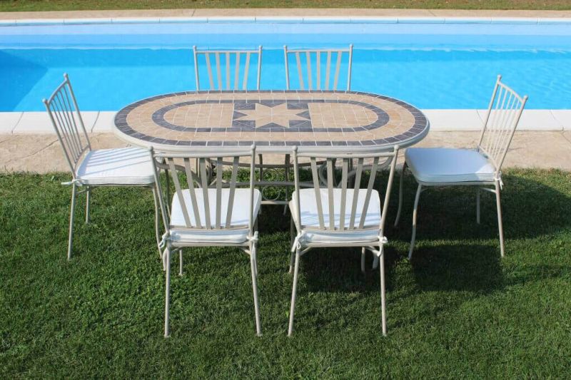 VENTUS - tavolo da giardino in ferro con piano in mosaico 90 x 160