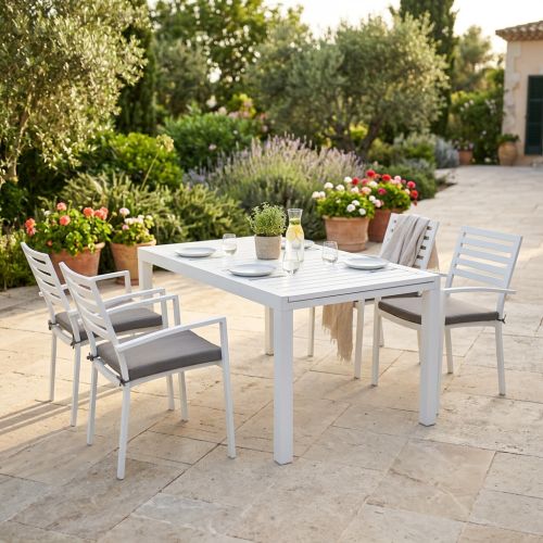 DEXTER - set tavolo in alluminio cm 160/240 x 90 x 75 h con 4 poltrone Dexter