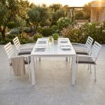 DEXTER - set tavolo in alluminio cm 160/240 x 90 x 75 h con 4 poltrone Dexter