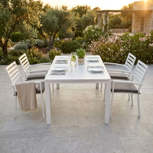 DEXTER - set tavolo in alluminio cm 160/240 x 90 x 75 h con 4 poltrone Dexter