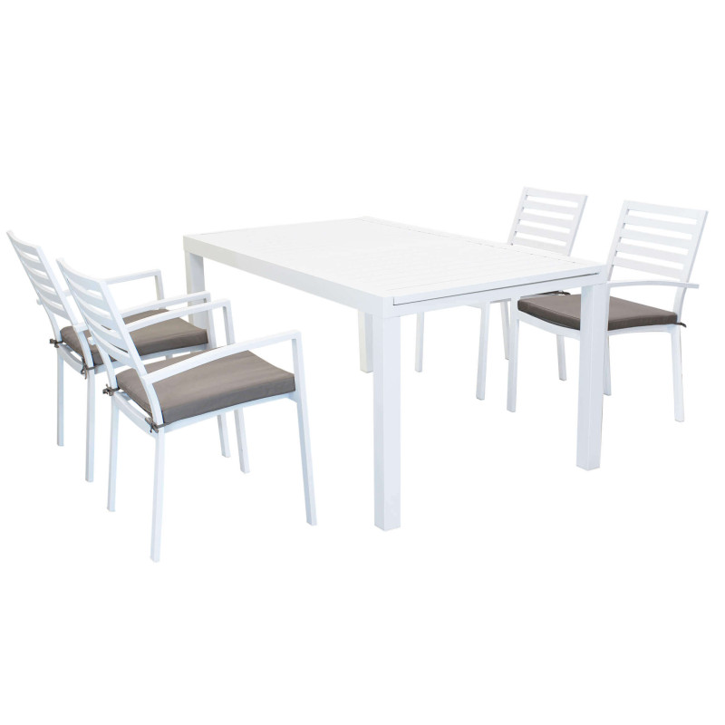 DEXTER - set tavolo in alluminio e teak cm 160/240 x 90 x 75 h con 4 poltrone Dexter