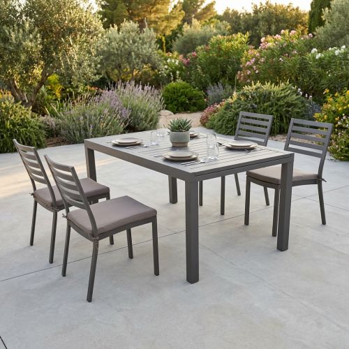 DEXTER - set tavolo in alluminio cm 160/240 x 90 x 75 h con 4 sedie Dexter