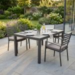 DEXTER - set tavolo in alluminio cm 160/240 x 90 x 75 h con 4 poltrone Dexter