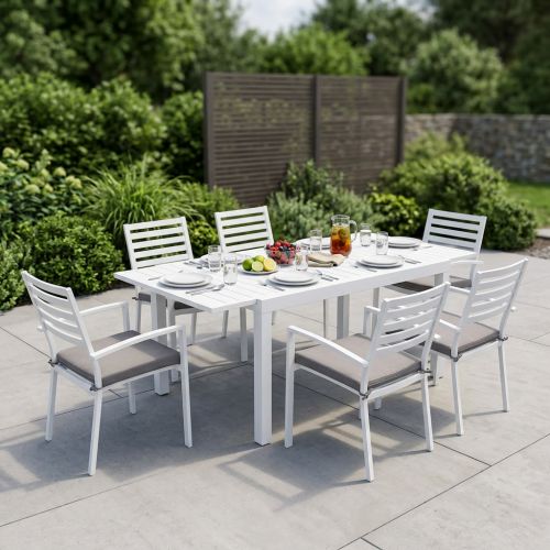 DEXTER - set tavolo in alluminio cm 160/240 x 90 x 75 h con 6 poltrone Dexter