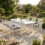 DEXTER - set tavolo in alluminio cm 160/240 x 90 x 75 h con 6 poltrone Dexter