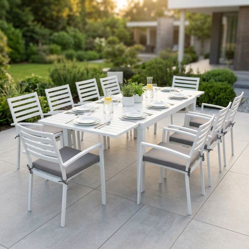 DEXTER - set tavolo in alluminio cm 160/240 x 90 x 75 h con 8 poltrone Dexter