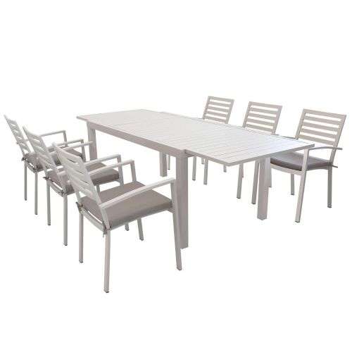 DEXTER - set tavolo in alluminio cm 160/240 x 90 x 75 h con 6 poltrone Dexter