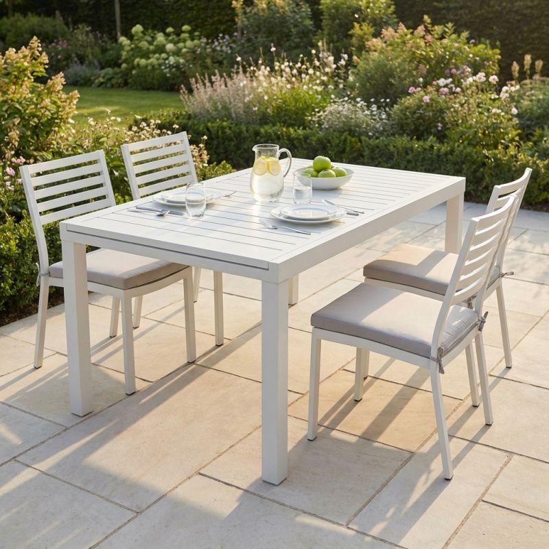 DEXTER - set tavolo in alluminio cm 160/240 x 90 x 75 h con 4 sedie Dexter