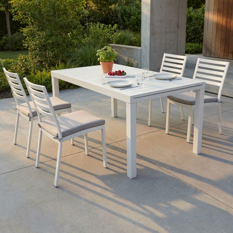 DEXTER - set tavolo in alluminio cm 160/240 x 90 x 75 h con 4 sedie Dexter