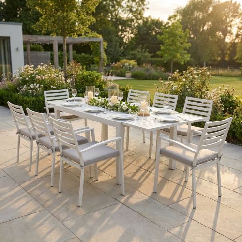 DEXTER - set tavolo in alluminio cm 160/240 x 90 x 75 h con 8 poltrone Dexter