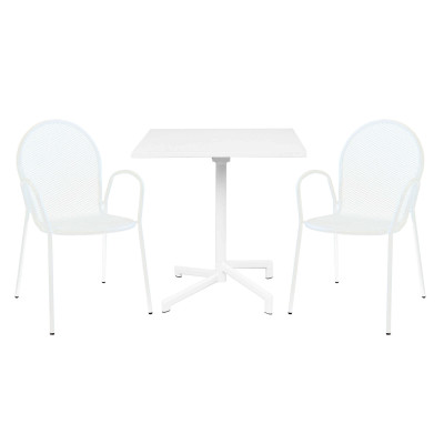 OPERA - set tavolo in alluminio e teak cm 70 x 70 x 73 h con 2 poltrone Maris