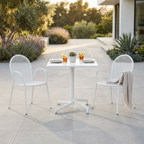 OPERA - set tavolo in alluminio cm 70 x 70 x 73 h con 2 poltrone Maris