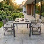 DEXTER - set tavolo in alluminio cm 160/240 x 90 x 75 h con 4 poltrone Carpenter