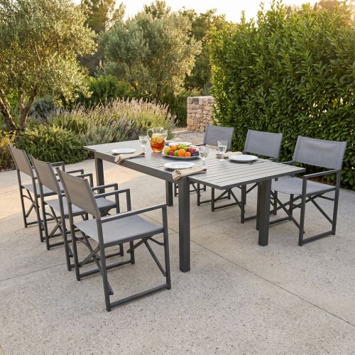 DEXTER - set tavolo in alluminio cm 160/240 x 90 x 75 h con 6 poltrone Carpenter