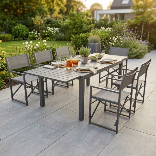 DEXTER - set tavolo in alluminio cm 160/240 x 90 x 75 h con 6 poltrone Carpenter