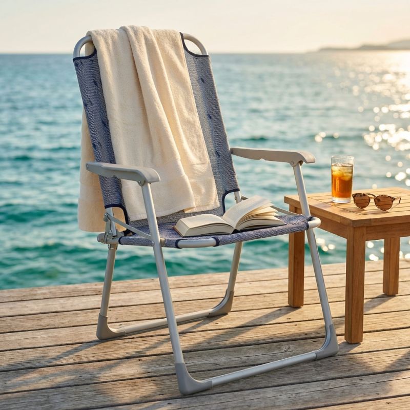 poltrona da spiaggia e campeggio pieghevole in alluminio e textilene cm 52 x 55 x 92 h