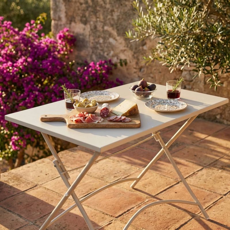ROMANUS - tavolo in acciaio pieghevole da esterno