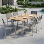 SALTUS - set tavolo in alluminio e teak cm 200 x 100 x 74 h con 6 poltrone Florentia