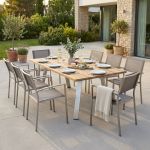 SALTUS - set tavolo in alluminio e teak cm 200 x 100 x 74 h con 8 poltrone Florentia