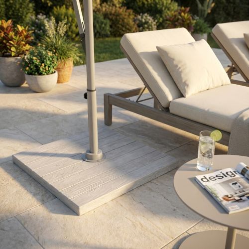 DESTINY - piastra ombrellone palo laterale acero sbiancato 50x50